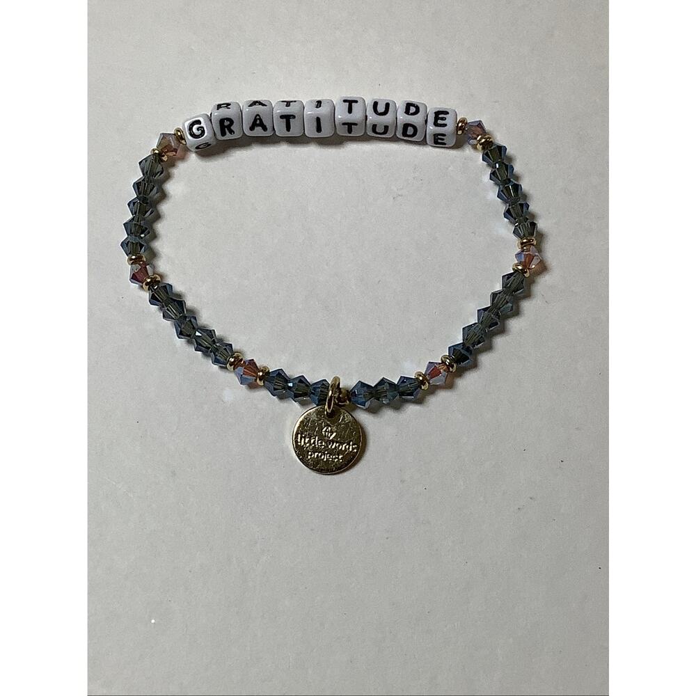 Little Words Project GRATITUDE Crystal Beaded Charm Stretch Bracelet Y2K C2-33 - Picture 4 of 6